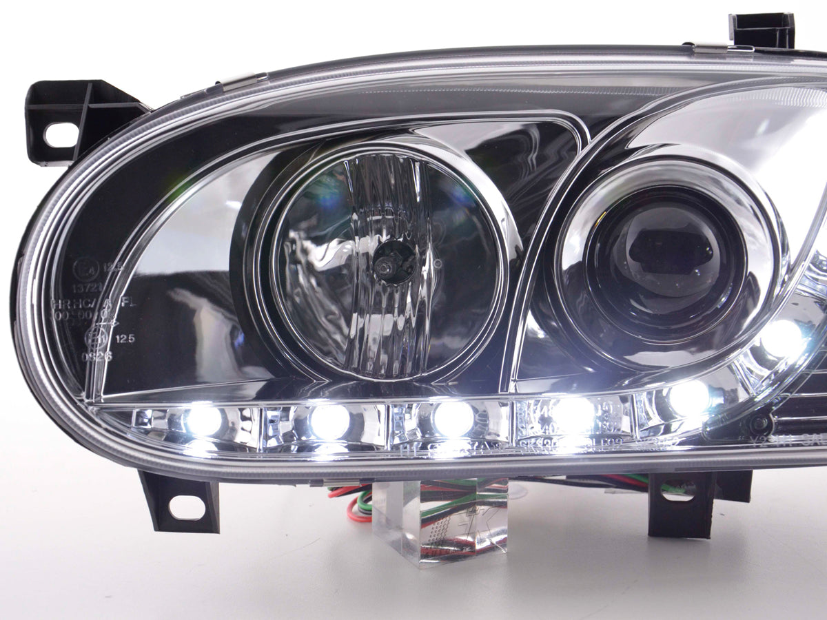 Scheinwerfer Set Daylight LED Tagfahrlicht VW Golf 3 91-97 chrom Scheinwerfer Set Daylight LED Tagfahrlicht VW Golf 3 91-97 chrom